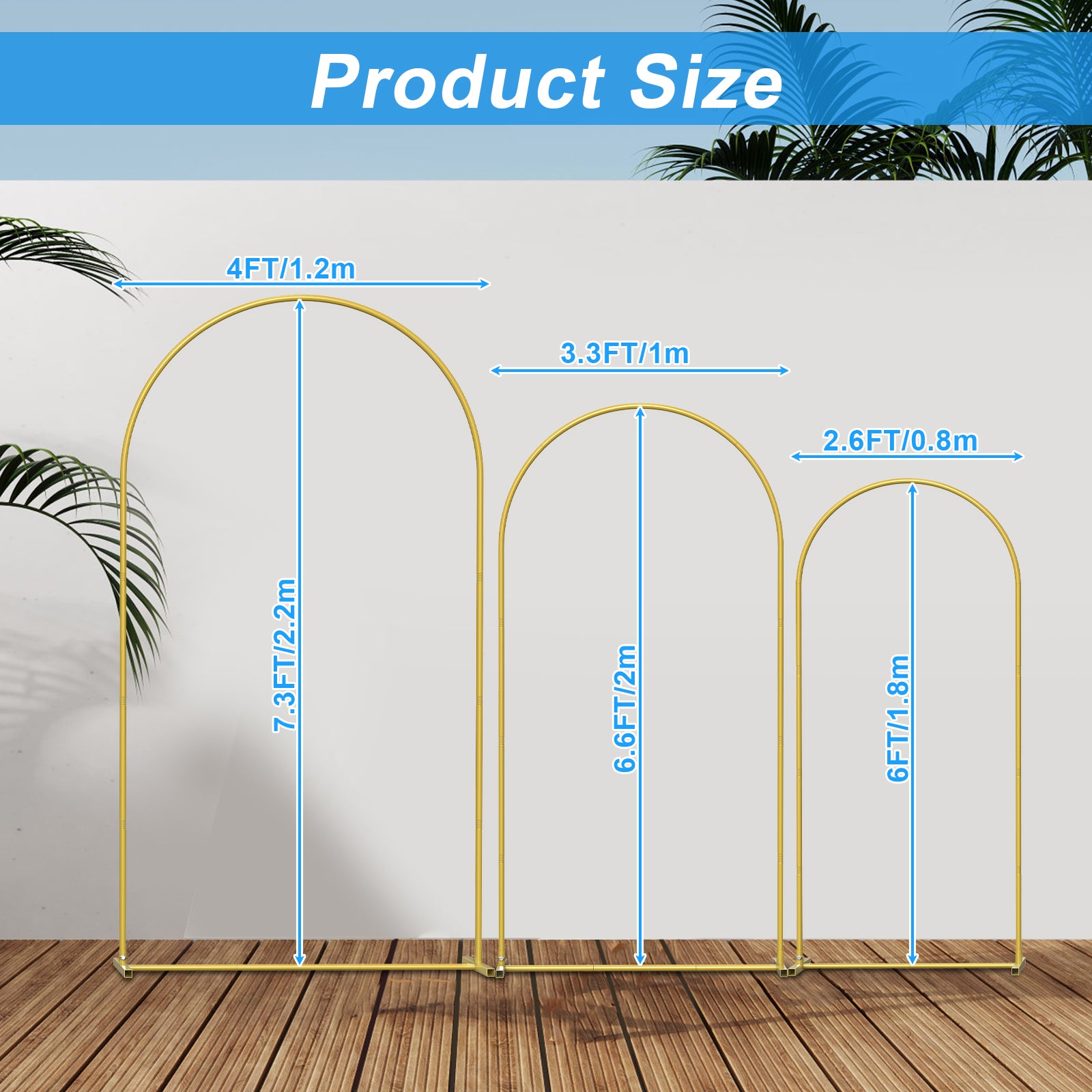 Set of 3 Metal Arch Backdrop Stands (7.3FT, 6.6FT, 6FT) - Wedding Arch Frame for Ceremony
