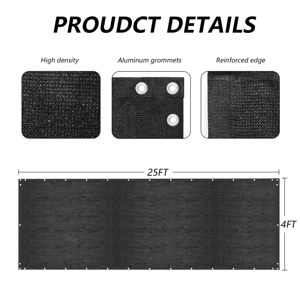 4x25FT Heavy Duty Privacy Fence Screen - 90% Blockage UV-Protection Mesh for Backyard & Balcony