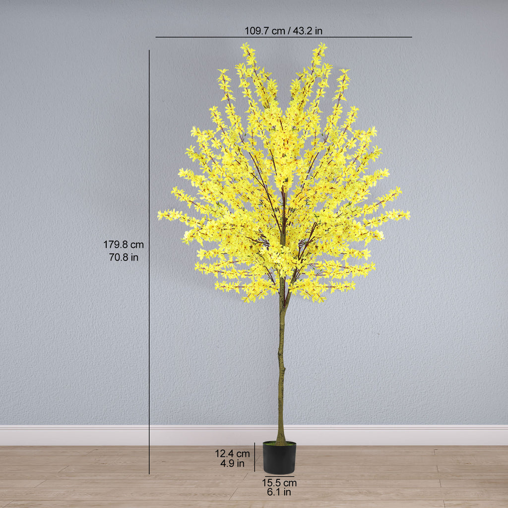 6ft Artificial Winter Jasmine Tree, Tall Yellow Faux Silk Plant for Indoor Home Office & Housewarming Decor