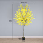 6ft Artificial Winter Jasmine Tree, Tall Yellow Faux Silk Plant for Indoor Home Office & Housewarming Decor