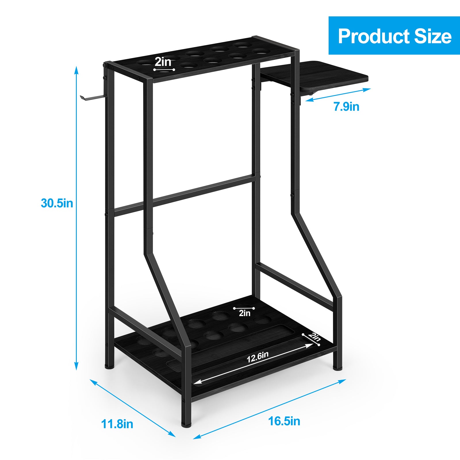 Space-Saving Bamboo Pool Cue Rack - Floor Stand Holder for 10 Billiard Sticks & Balls, Black