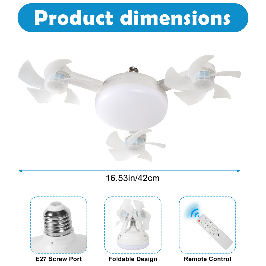 2-in-1 Foldable Ceiling Fan Light with Remote, Dimmable 3 Color Temperature & 3-Speed Airflow, Modern LED Fan Lamp for Bedroom, Living Room, Kitchen, Bathroom, Easy Install, Space-Saving Design for All Seasons