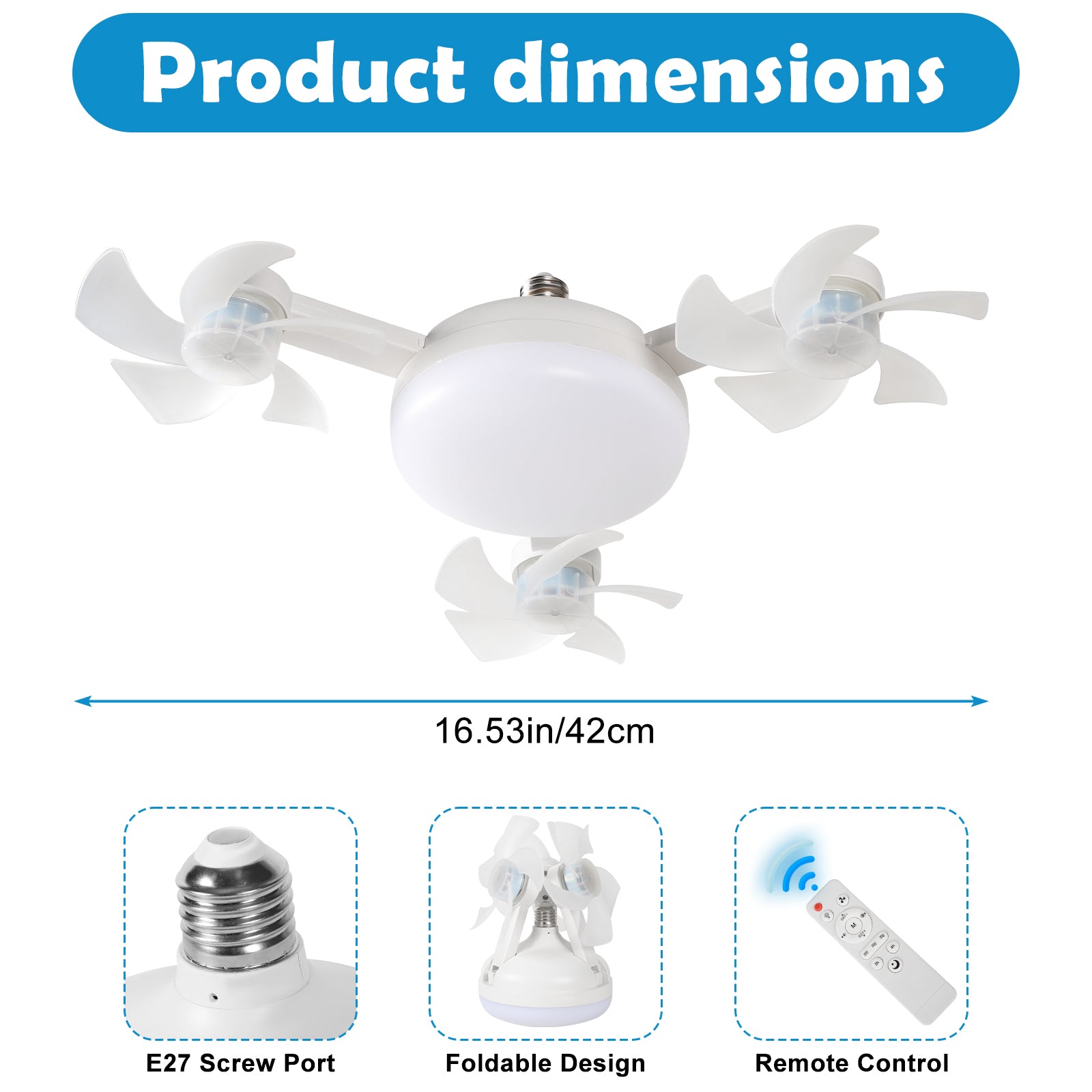 2-in-1 Foldable Ceiling Fan Light with Remote, Dimmable 3 Color Temperature & 3-Speed Airflow, Modern LED Fan Lamp for Bedroom, Living Room, Kitchen, Bathroom, Easy Install, Space-Saving Design for All Seasons