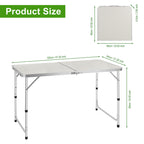 4FT Folding Camping Table - Portable Aluminum Lightweight Picnic Table with Adjustable Height, Heavy Duty Foldable Utility Table with Carry Handle for Outdoor, Indoor, Backyard, Beach, and BBQ