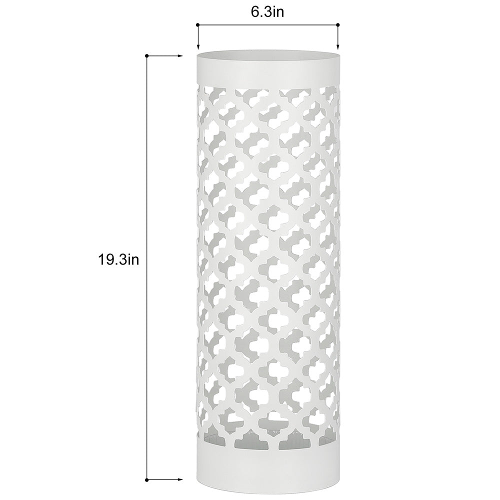 Modern Metal Umbrella Stand - Round White Umbrella Holder Rack with Drip Tray and Hooks for Entryway