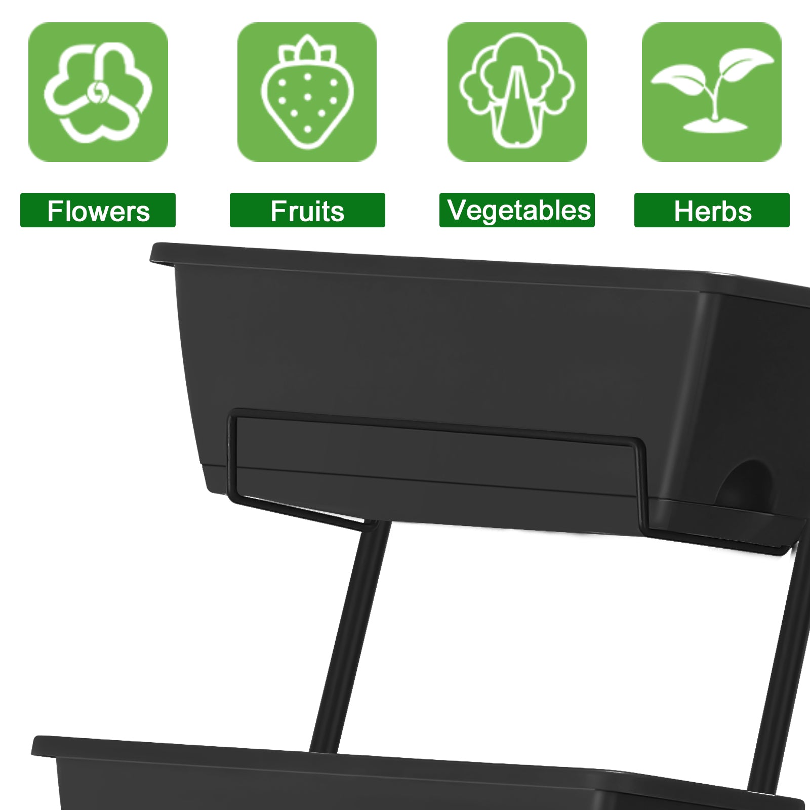 5-Tier Vertical Raised Garden Bed with Drainage - Elevated Planter Boxes for Flowers & Herbs, Space-Saving Outdoor/Indoor Standing Garden, Black