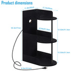 3-Tier Rolling C-Shaped End Table with Charging Station - Narrow Nightstand with USB Ports & Outlets,