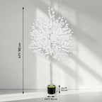 6ft Artificial Ficus Tree with White Silk Leaves, Tall Unique White Faux Plant in Pot for Modern Wedding & Home Office Decor
