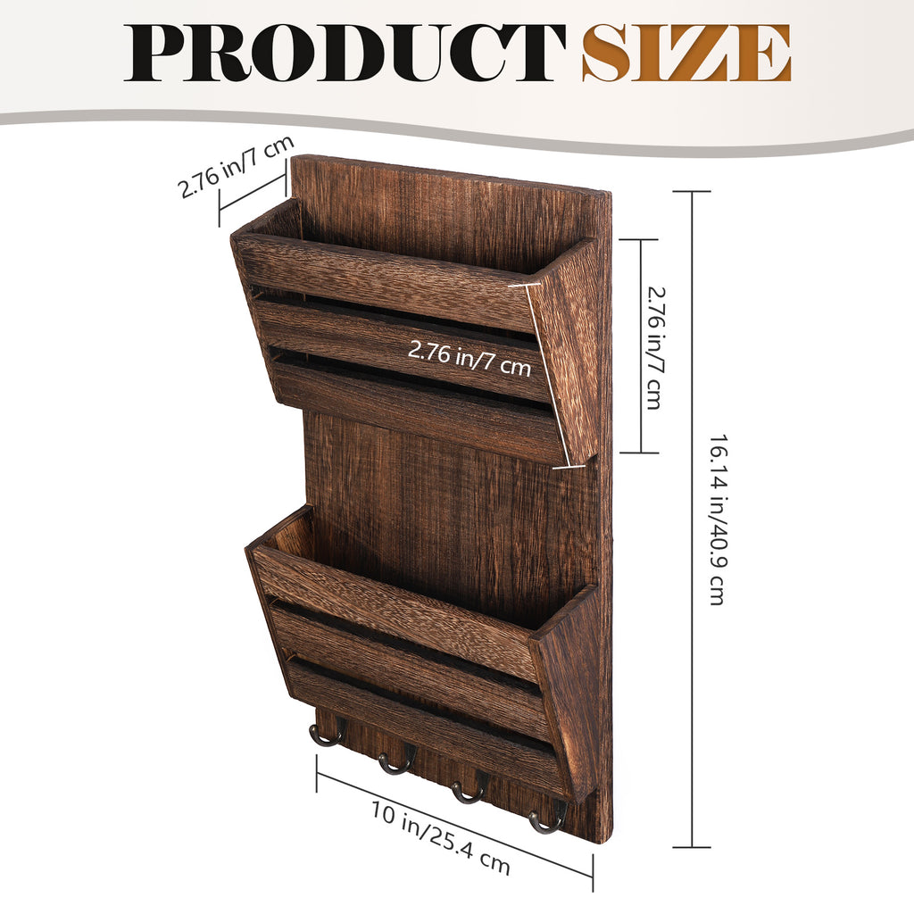 Rustic Farmhouse Wall-Mounted Mail & Key Station â€“ Dual-Tier Solid Wood Entryway Organizer