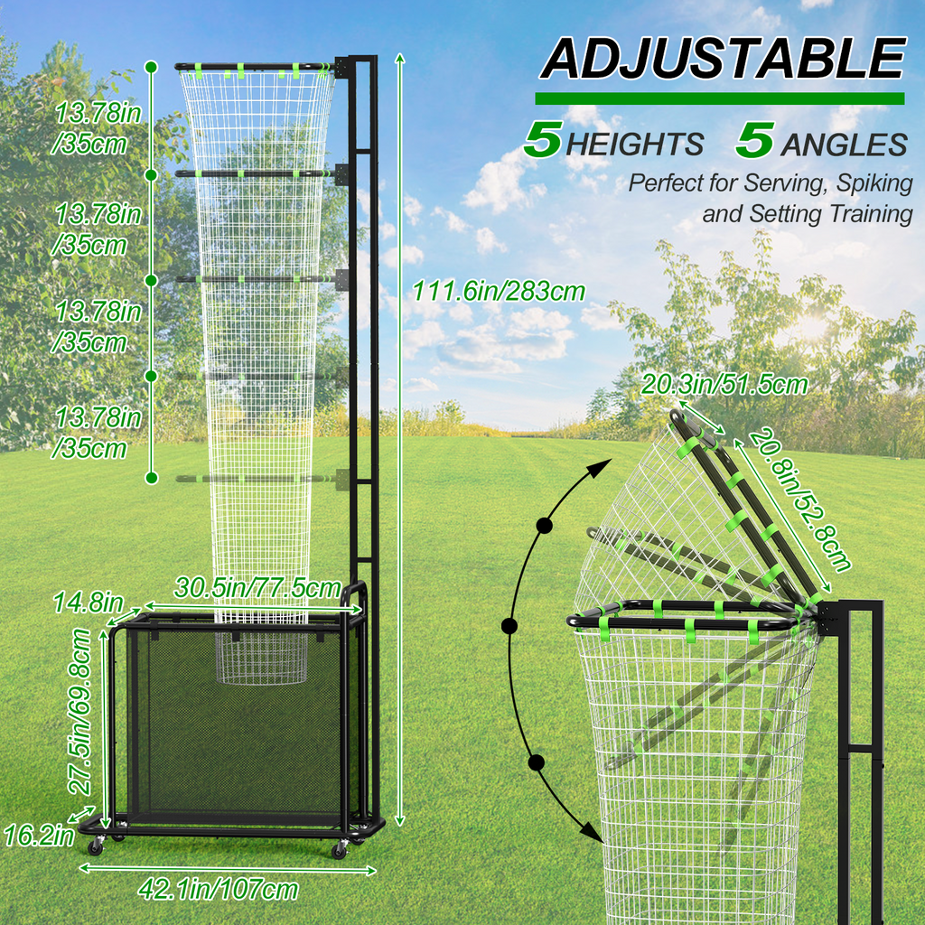 Volleyball Setter Training Net with Wheels, Adjustable Angle & Height Practice Equipment