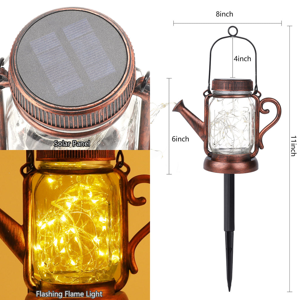 Solar Watering Can Lights Lantern Light - Garden Decor Metal Retro Lamp for Outdoor Table Patio Lawn Yard Pathway