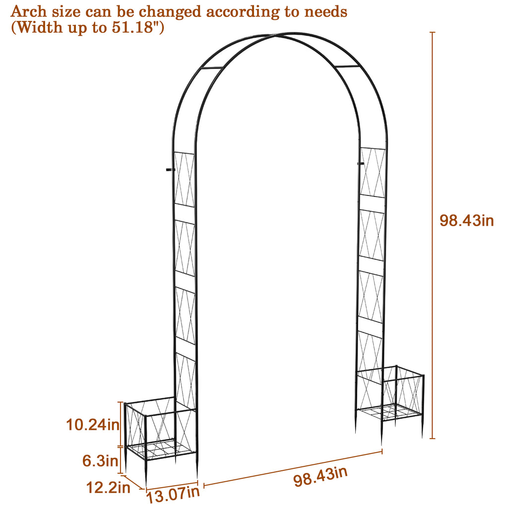 8.2ft Garden Arch Trellis with Dual Built-in Planter Boxes