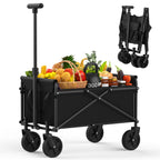 Collapsible Heavy Duty Wagon Cart, 300 LBS Large Capacity Foldable Utility Cart with Adjustable Handle & All-Terrain Wheels, Waterproof Outdoor Beach Camping Grocery Garden Shopping Cart, Black