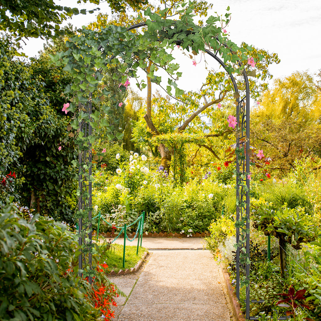 7FT Garden Arch Arbor with Scroll Design - Decorative Metal Trellis for Climbing Plants - Elegant Outdoor Wedding Stand
