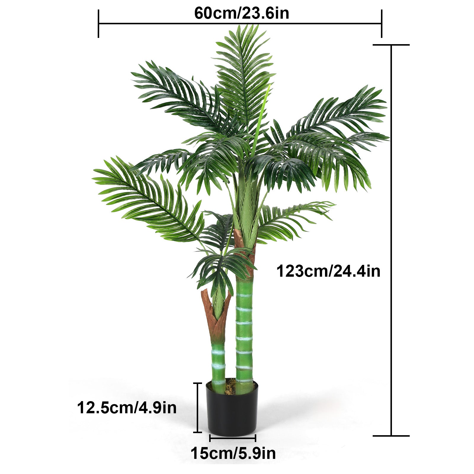 4FT Artificial Palm Tree - Lifelike Faux Tropical Plant in Pot - Realistic Textured Trunk & Silk Leaves for Indoor Home Office & Holiday Decor