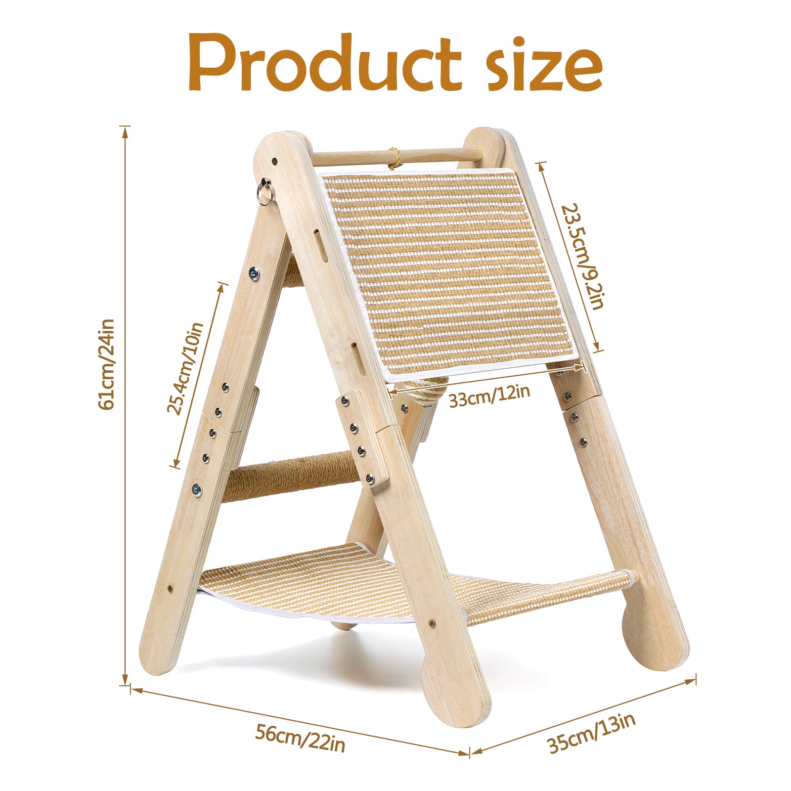 Wooden Cat Scratcher Hammock with Sisal Pad, 2-in-1 Cat Scratching Post & Bed for Indoor Cats, Adjustable Cat Scratcher Lounge