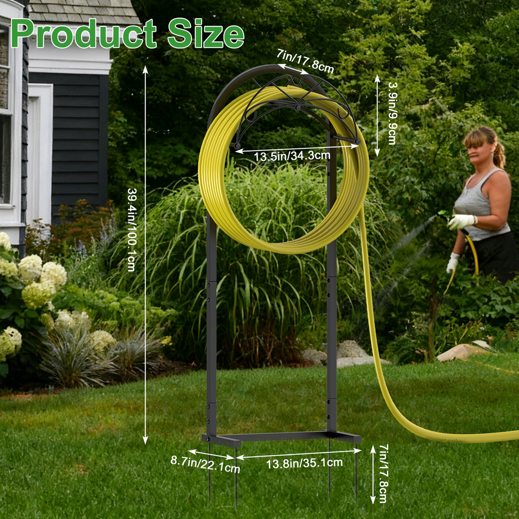 Freestanding Garden Hose Holder - Heavy Duty Metal Water Hose Stand with 4 Spikes - Detachable Hose Storage for Yard & Pool - Holds up to 150ft