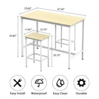 Bar Table and Chairs Set for 2, Industrial Kitchen Dining Bar Table with 2 Stools 3 Piece Rectangular Breakfast Bar Table Set