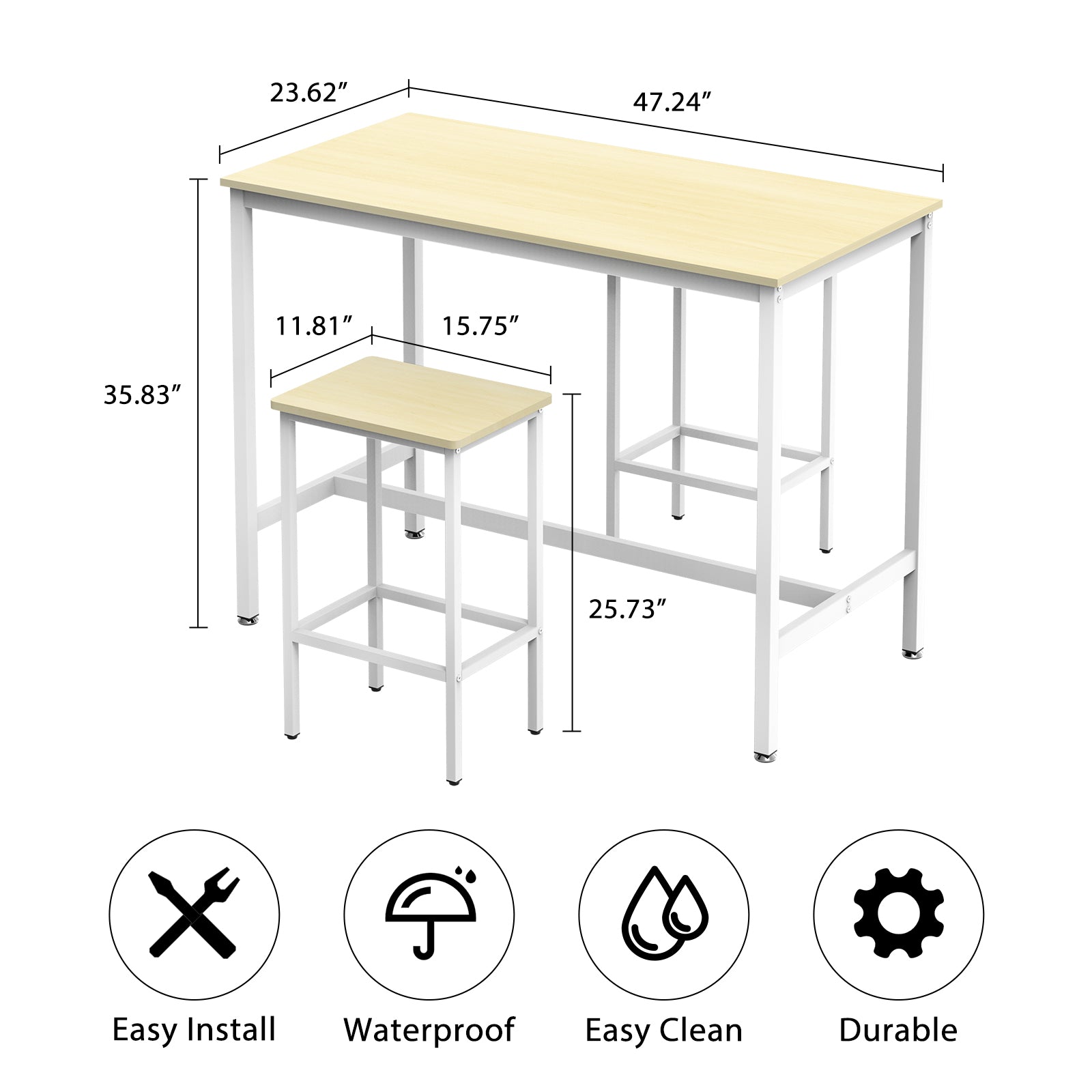 Bar Table and Chairs Set for 2, Industrial Kitchen Dining Bar Table with 2 Stools 3 Piece Rectangular Breakfast Bar Table Set