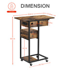 C-Shaped End Table with Drawer & Charging Station - Space-Saving Snack Table for Couch & Bed