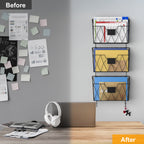 6 Pack Mesh Wall File Organizer - Hanging Wire Magazine Rack & Mail Holder with Hooks