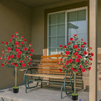 6ft Artificial Camellia Tree, Large Red Faux Blooming Tree in Pot, Tall Silk Floral Plant for Indoor Home Office & Front Door Decor