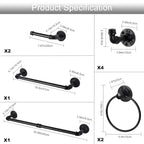 10-Piece Industrial Pipe Bathroom Hardware Set - Matte Black Towel Bar, Towel Ring, and Robe Hooks
