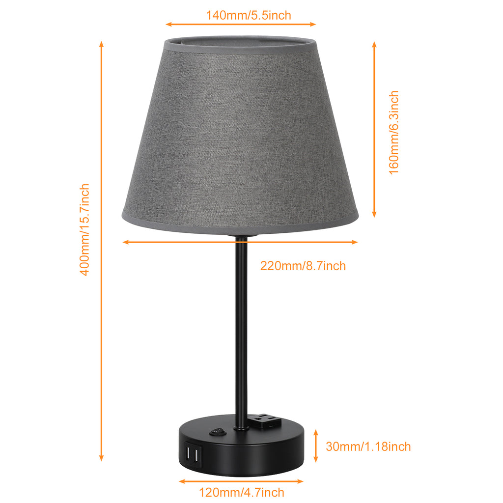Set of 2 Contemporary Nightstand Lights with Integrated Dual USB Ports and AC Power Outlet, Ideal for Bedroom or Study, LED Bulbs Provided
