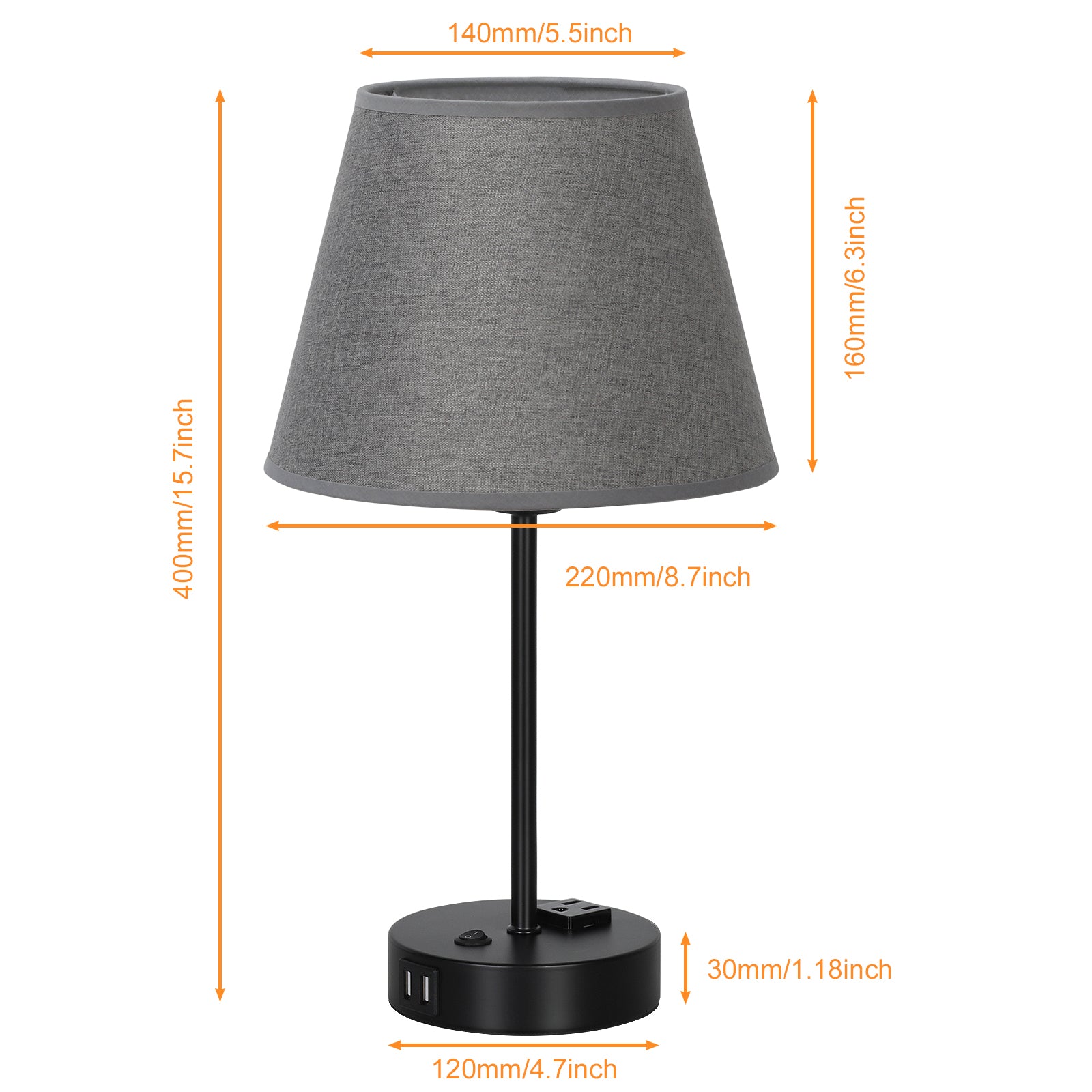 Set of 2 Contemporary Nightstand Lights with Integrated Dual USB Ports and AC Power Outlet, Ideal for Bedroom or Study, LED Bulbs Provided