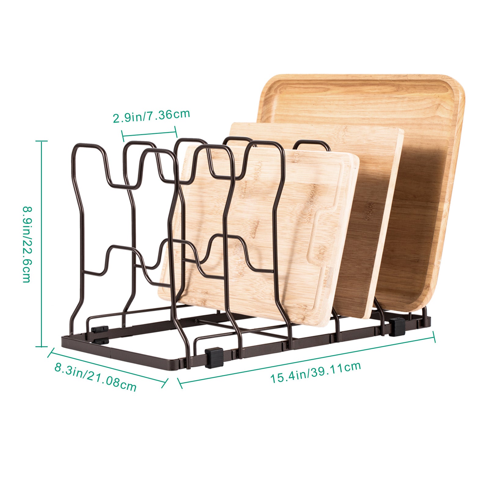 2-Pack Adjustable Pot and Pan Lid Organizer - Kitchen Cabinet Bakeware and Cutting Board Holder, Bronze