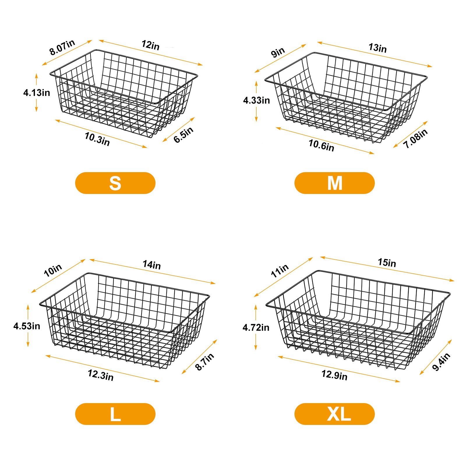 4-Pack Large Metal Wire Storage Baskets, Stackable Pantry Bins & Freezer Organizer for Kitchen Cabinets, Office, Bathroom & Countertop,
