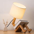 Creative Robot Wooden Desk Lamp, Adjustable Shape Bedside Lamp with Built-in Phone Holder