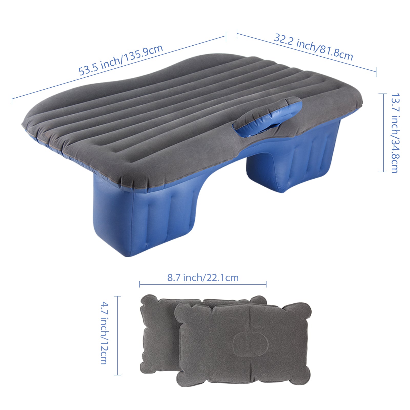 Inflatable Car Air Mattress - Portable Camping Bed for Back Seat - Universal SUV Travel Bed with 2 Pillows & Foot Pier Support