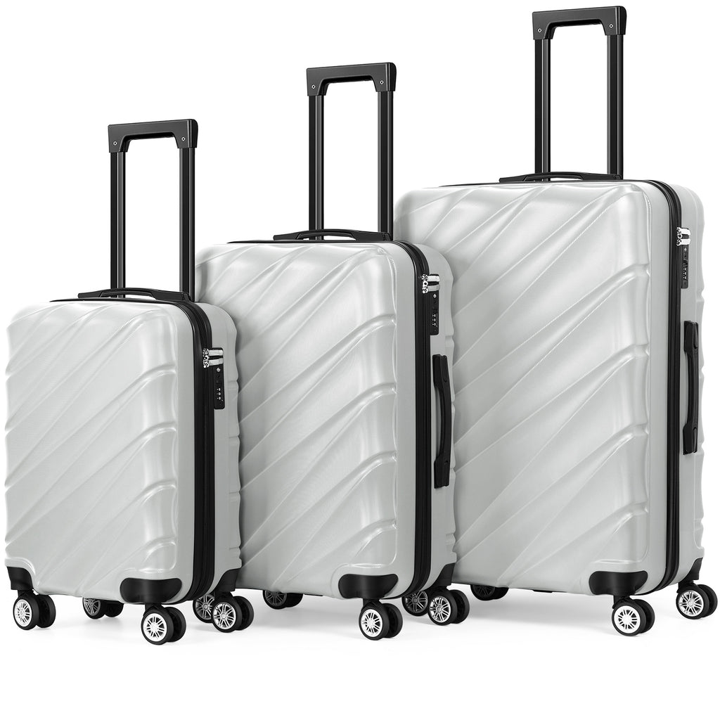 Luggage Sets 3 Piece Hardside Suitcases Sets with TSA Lock Double Spinner Wheels (20in/24in/28in, Black, Silver, Red