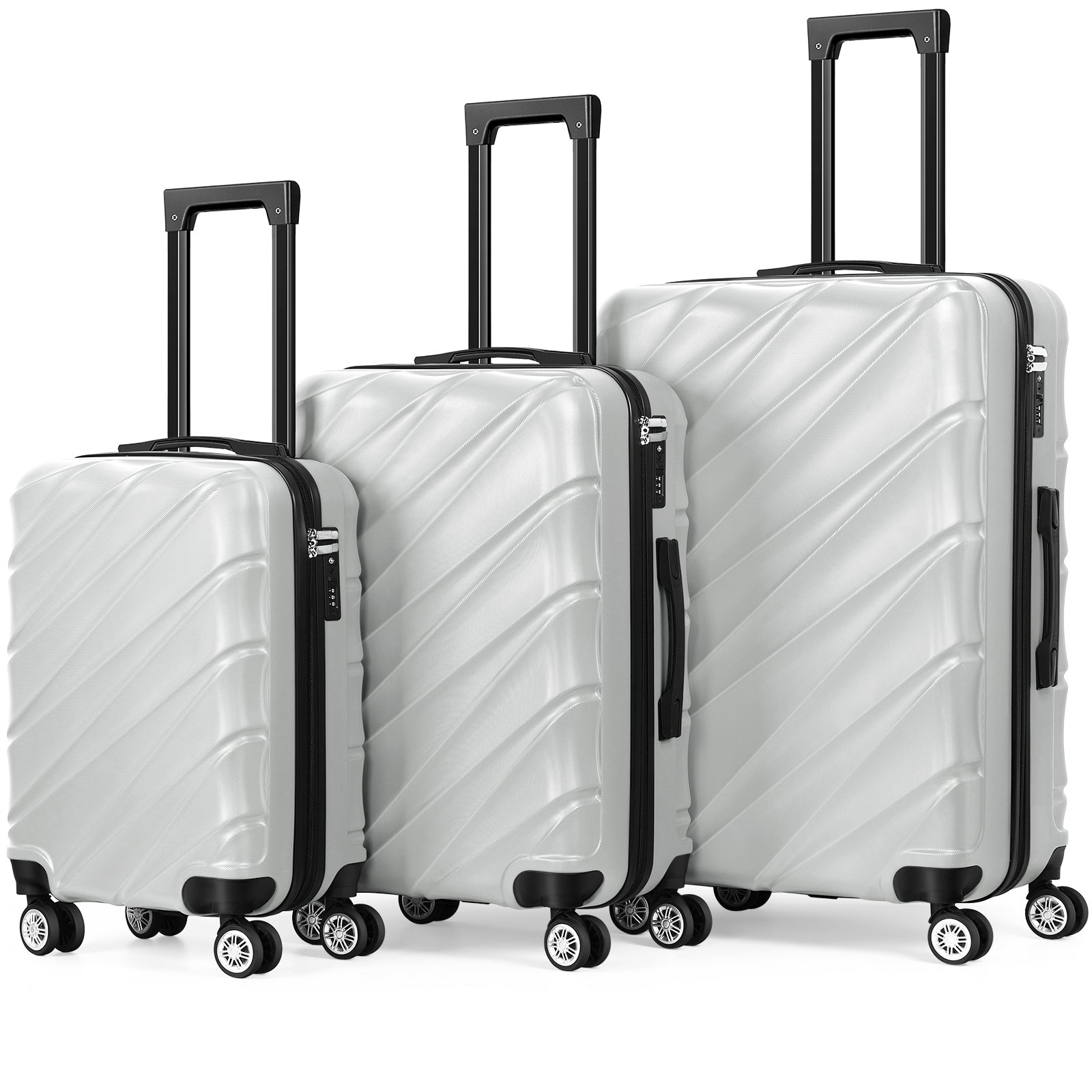 Luggage Sets 3 Piece Hardside Suitcases Sets with TSA Lock Double Spinner Wheels (20in/24in/28in, Black, Silver, Red
