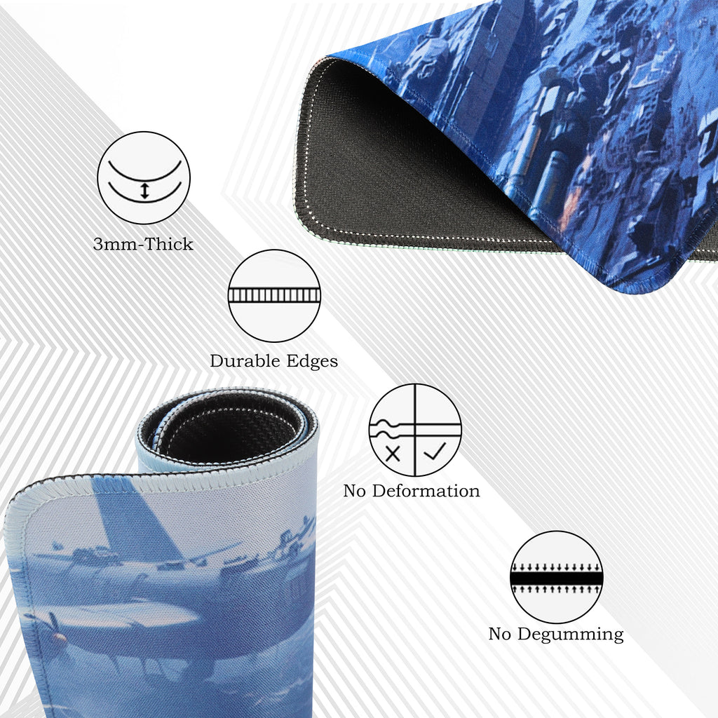 3-Piece Military Combat Desk Mat Set, Tank & Battlefield Extended Gaming Mouse Pad with Coaster