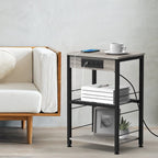 Nightstand with Charging Station Bedroom End Tables with USB Ports and Outlets 3 Tier Bed Side Table with Storage Shelves Farmhouse Night Stand with Power Charging for Living Room Study
