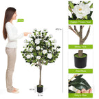 4ft Artificial Camellia Tree with Vibrant Yellow Flowers, Lifelike Potted Faux Plant for Indoor & Outdoor Home Decor, Porch & Office
