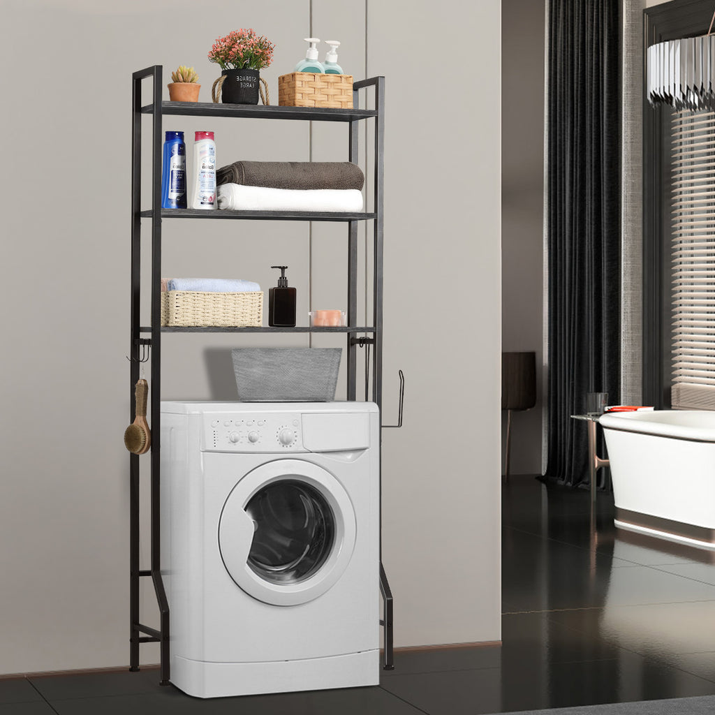 3-Tier Over the Toilet Storage Rack - Space-Saving Bathroom Organizer with Toilet Paper Holder & Hooks,