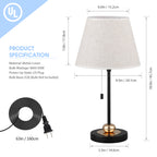 Modern Nightstand Lamp Set with Black/Linen Finish， Unique Metal Base Lamps for College Dorm.