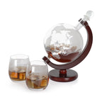 World Map Globe Liquor Decanter Gift Set, Large 1500ml Hand-Blown Glass Whiskey Carafe with Wooden Base, Complete Bar Accessories Kit for Men Father Husband Birthday Anniversary Gift