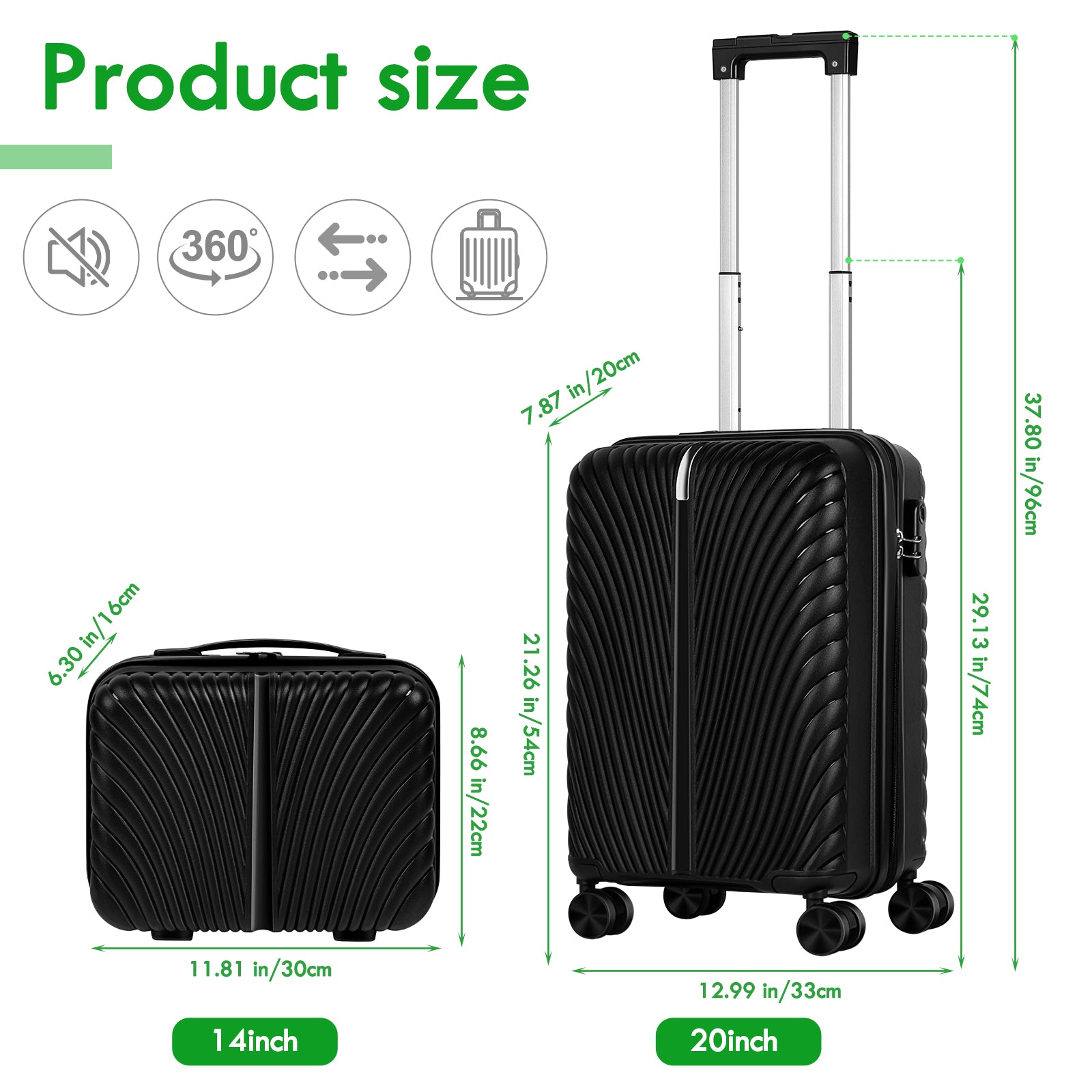 2pcs 20 inch+14 inch Lightweight Hardside Luggage Set, Spinner Suitcase Carry-On + Checked Bag, TSA Lock, Airline Approved, Durable Travel Luggage for Women & Men, Pink