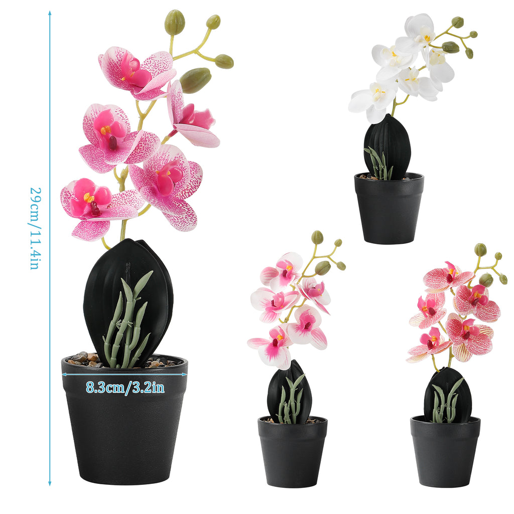 4-Pack Mini Artificial Orchid Potted Flowers, Phalaenopsis Faux Silk Floral Decor for Office Desk & Wedding Table