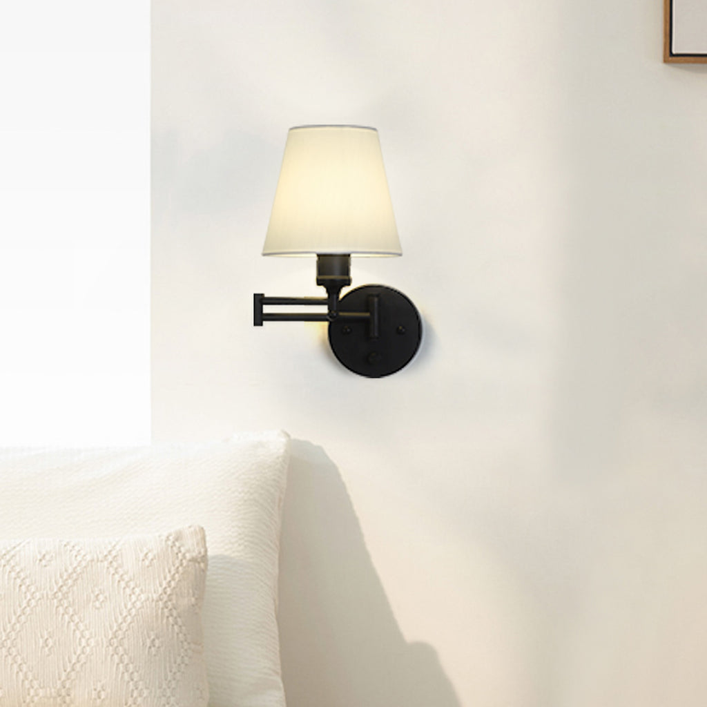 Modern Swing-Arm Wall Sconce Set | Plug-In Reading Lights with Premium Linen Shades (Set of 2)