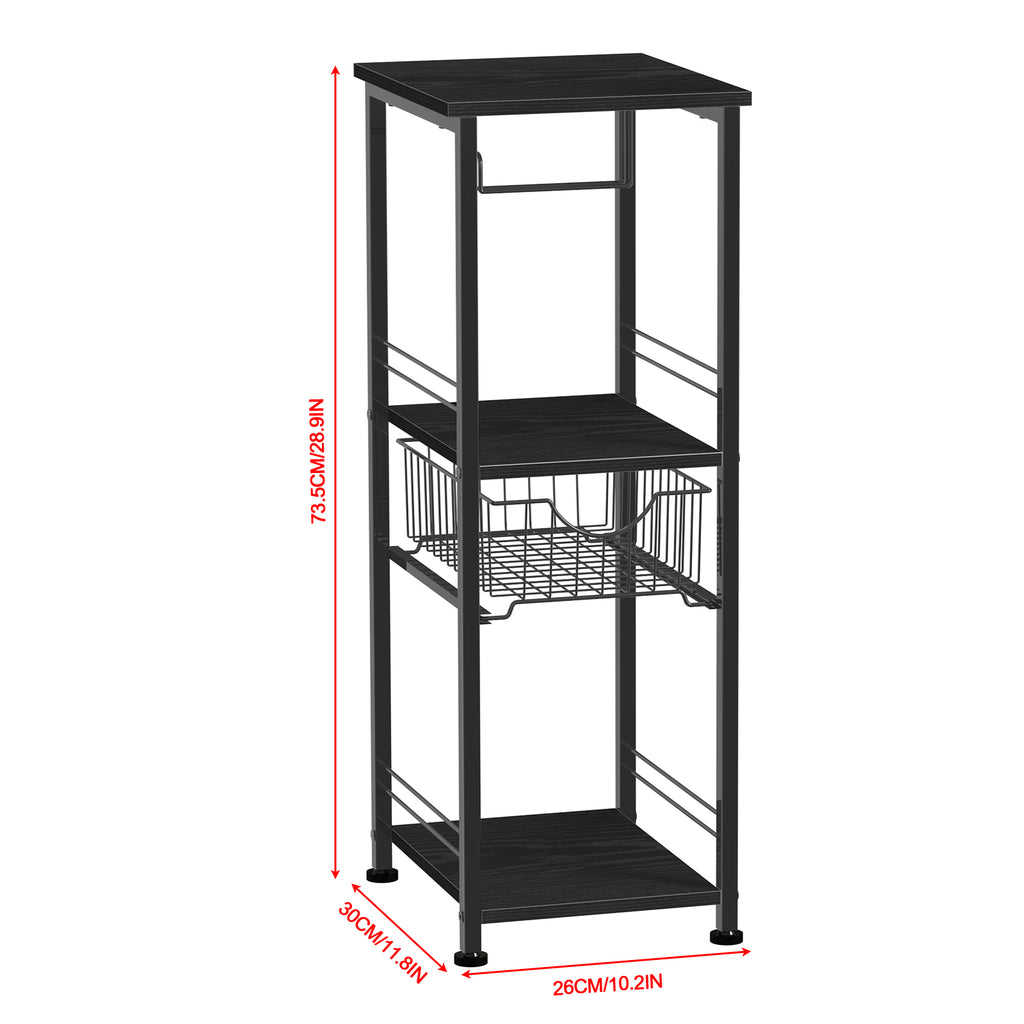 Slim Bathroom Storage Cabinet with Toilet Paper Holder - Narrow Multi-Purpose Floor Shelf for Small Spaces, Laundry Room & Kitchen Pantry, Black