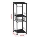 Slim Bathroom Storage Cabinet with Toilet Paper Holder - Narrow Multi-Purpose Floor Shelf for Small Spaces, Laundry Room & Kitchen Pantry, Black