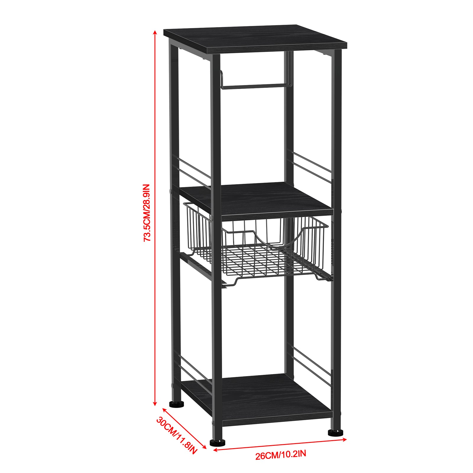 Slim Bathroom Storage Cabinet with Toilet Paper Holder - Narrow Multi-Purpose Floor Shelf for Small Spaces, Laundry Room & Kitchen Pantry, Black