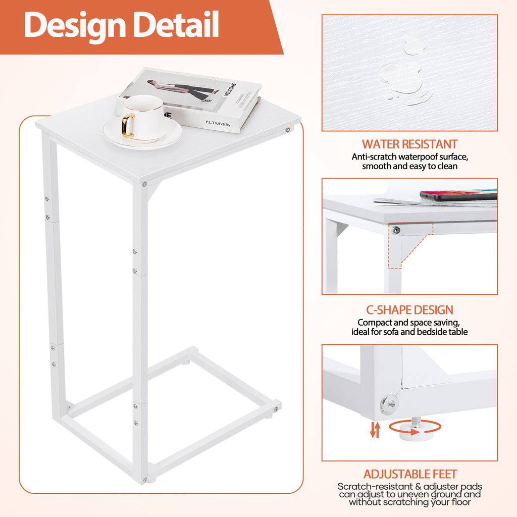 C-Shaped Nesting Side Tables, Set of 2 Slim Under-Sofa End Tables with Metal Frame for Compact Spaces, Portable Snack and Coffee Trays for Living Room