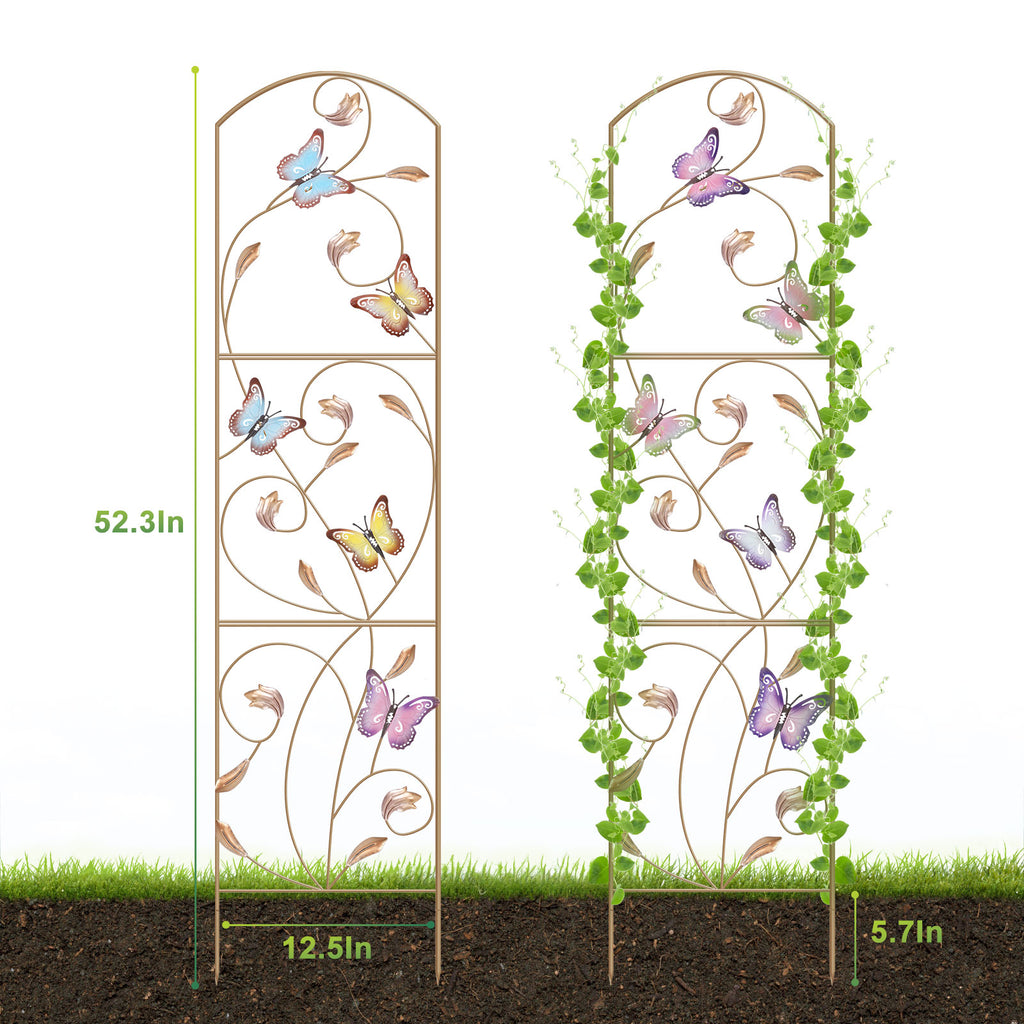 2-Pack Butterfly Garden Trellis - 52inch Decorative Metal Plant Support - Arched Flower Trellis for Yard, Patio & Balcony