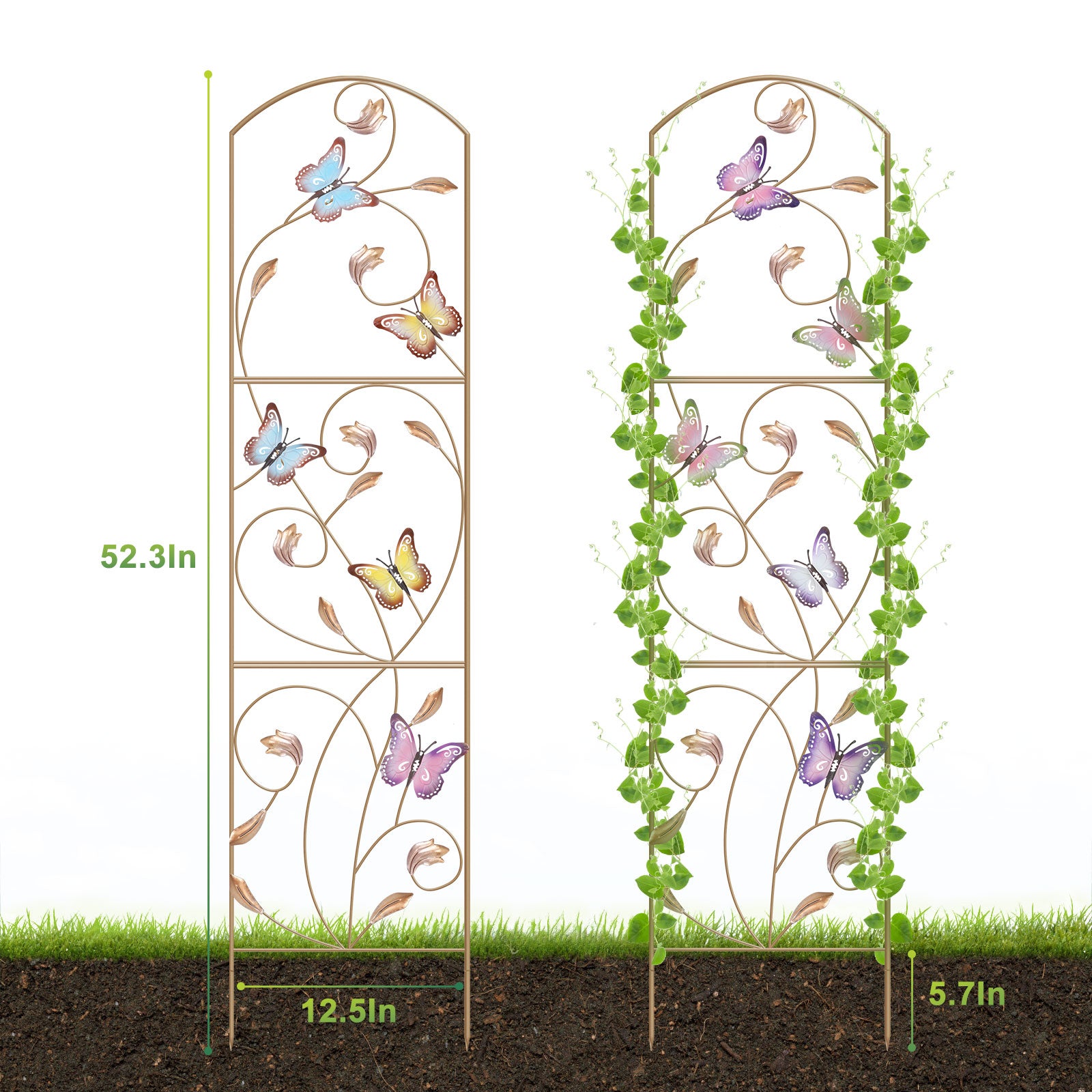 2-Pack Butterfly Garden Trellis - 52inch Decorative Metal Plant Support - Arched Flower Trellis for Yard, Patio & Balcony